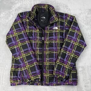 The North Face Women’s Puffer Jacket Size L Purple Yellow Plaid Insulated LT Ski